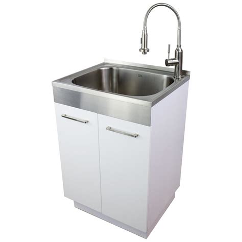 white kitchen cabinets with stainless steel sink|stainless utility sink with cabinet.